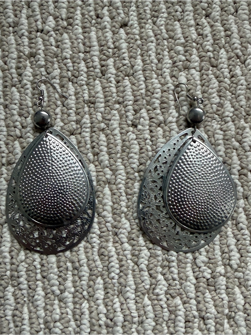 Silver Teardrop Filigree Dangle Earrings